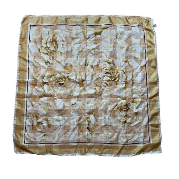 Vintage Terital Gruppo Italian Scarf Beige Brown Rose Floral Pattern - Picture 1 of 7